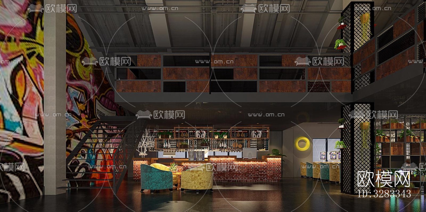 工业风网咖效果图下载（渲染图10）