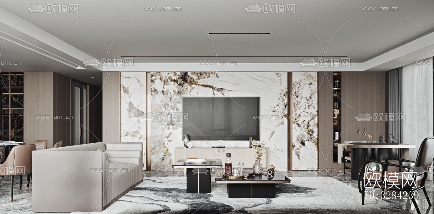 现代客餐厅效果图下载（渲染图5）