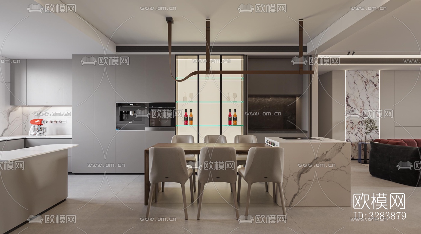 现代客餐厅效果图下载（渲染图7）