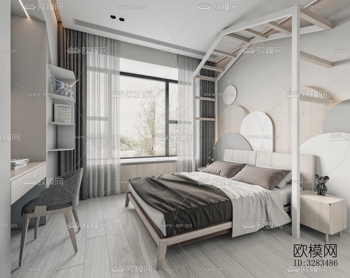 北欧卧室效果图下载（渲染图1）