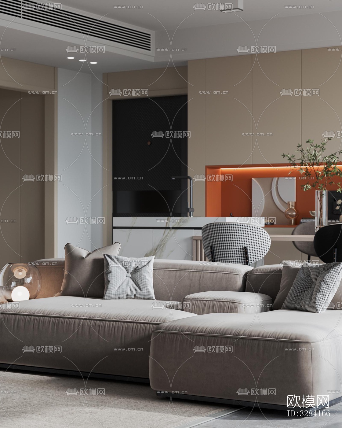 现代客餐厅效果图下载（渲染图3）