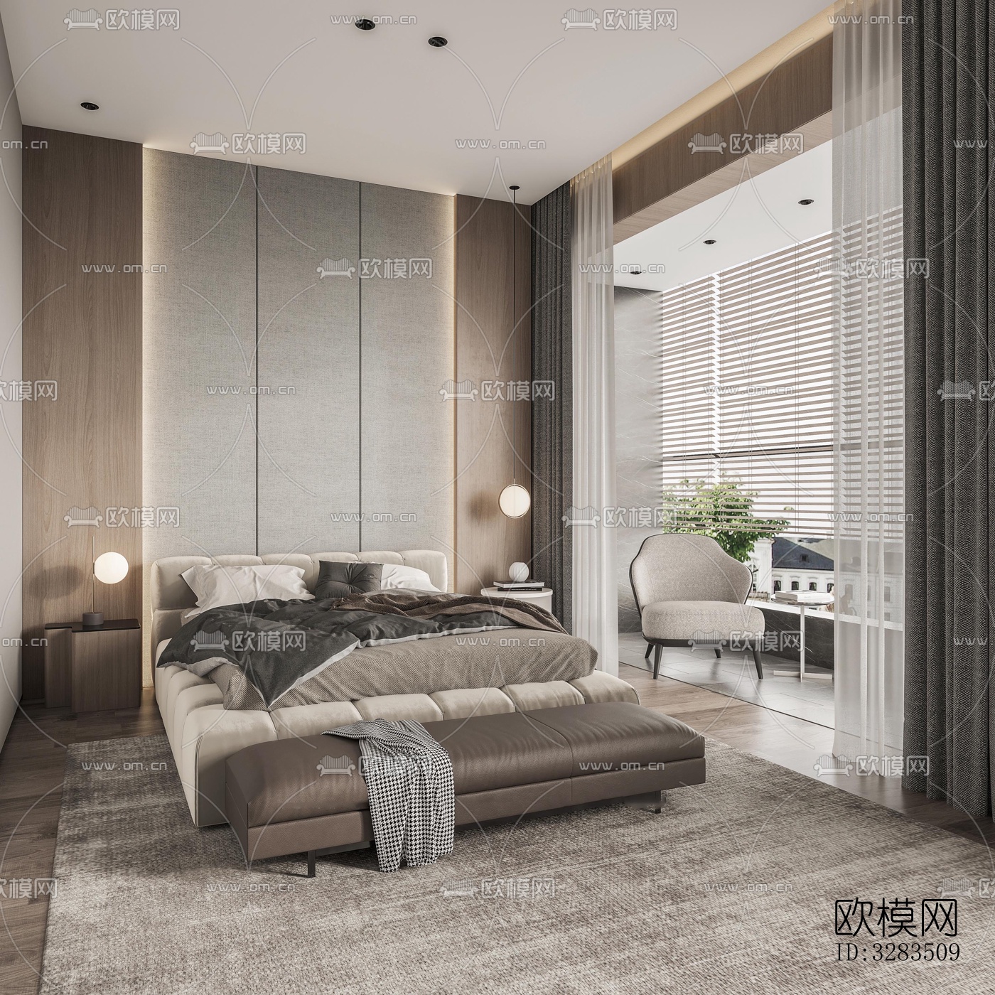 现代卧室效果图下载（渲染图1）