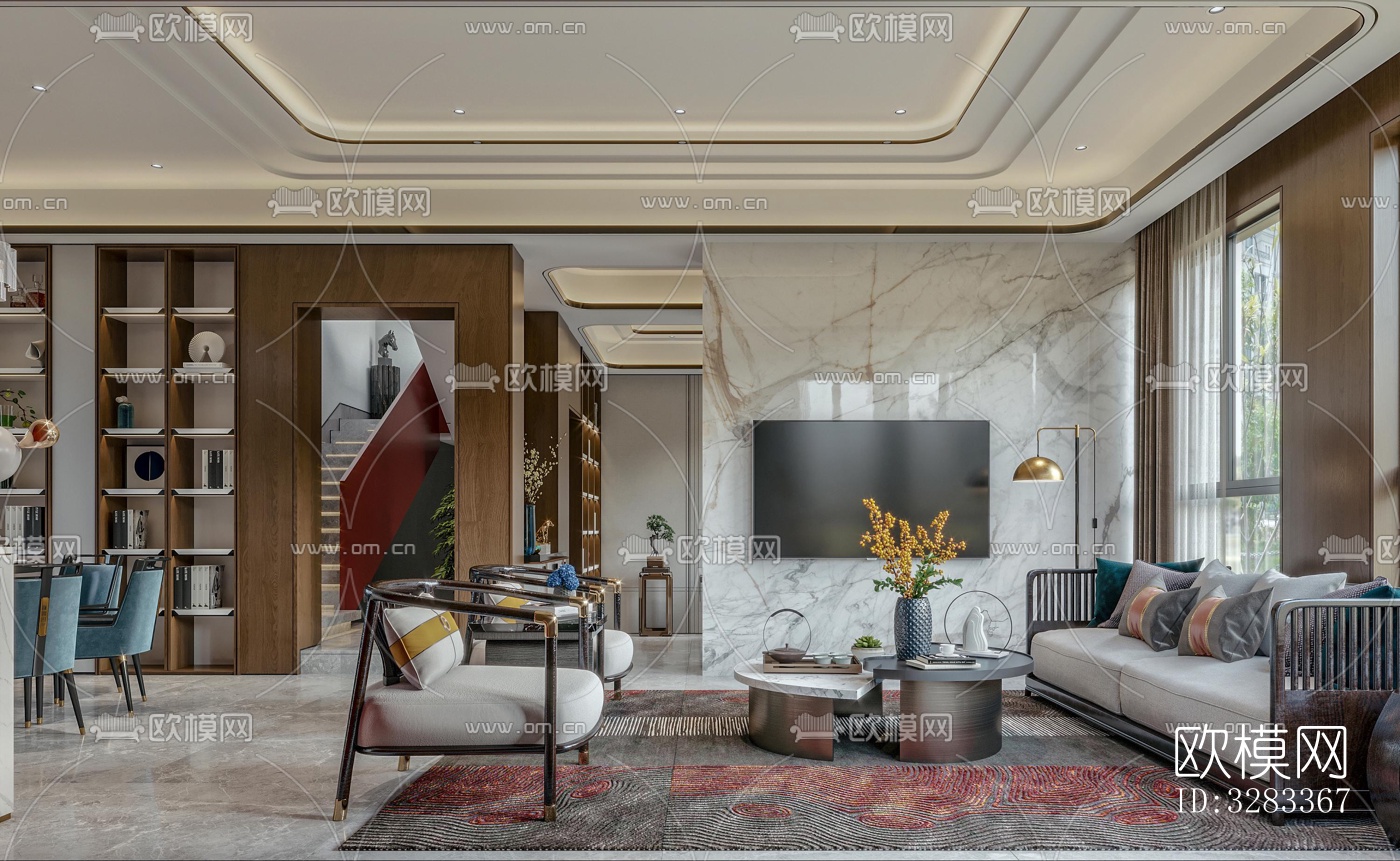 新中式别墅效果图下载（渲染图11）