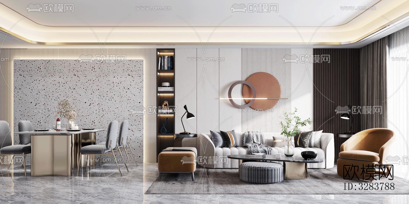 现代客餐厅效果图下载（渲染图1）