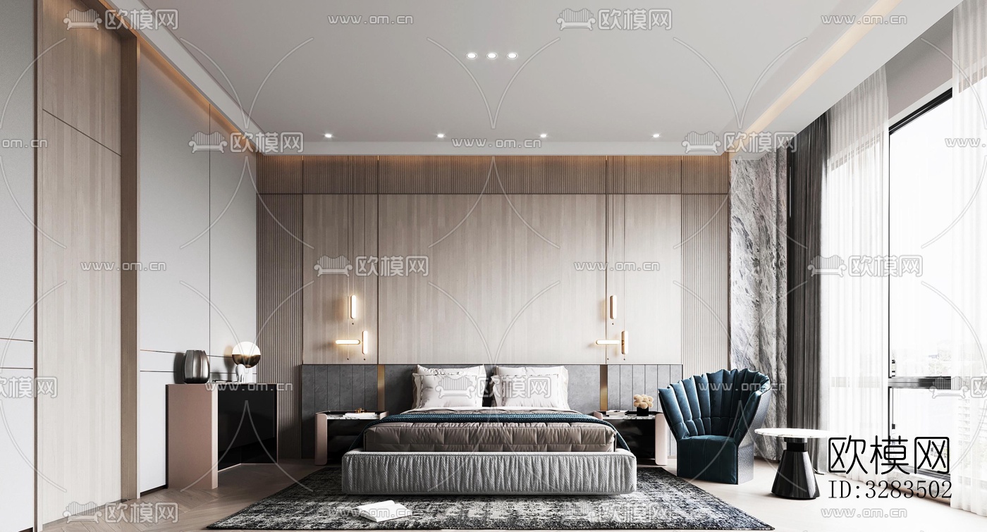 现代卧室效果图下载（渲染图4）