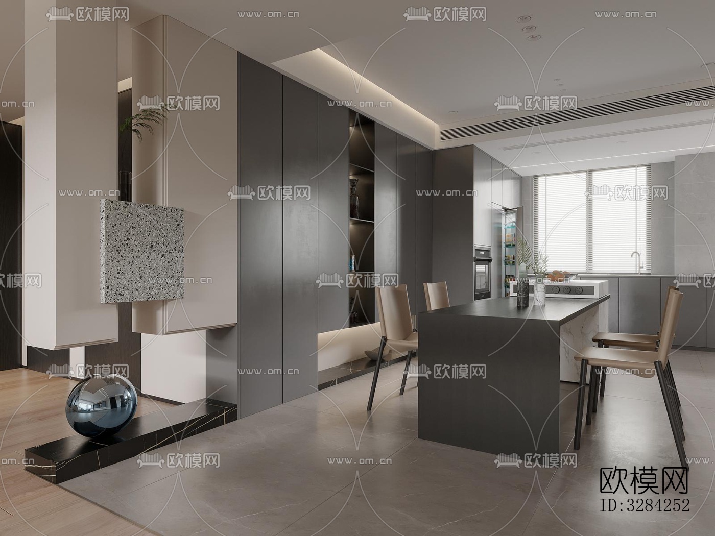 现代客餐厅效果图下载（渲染图1）