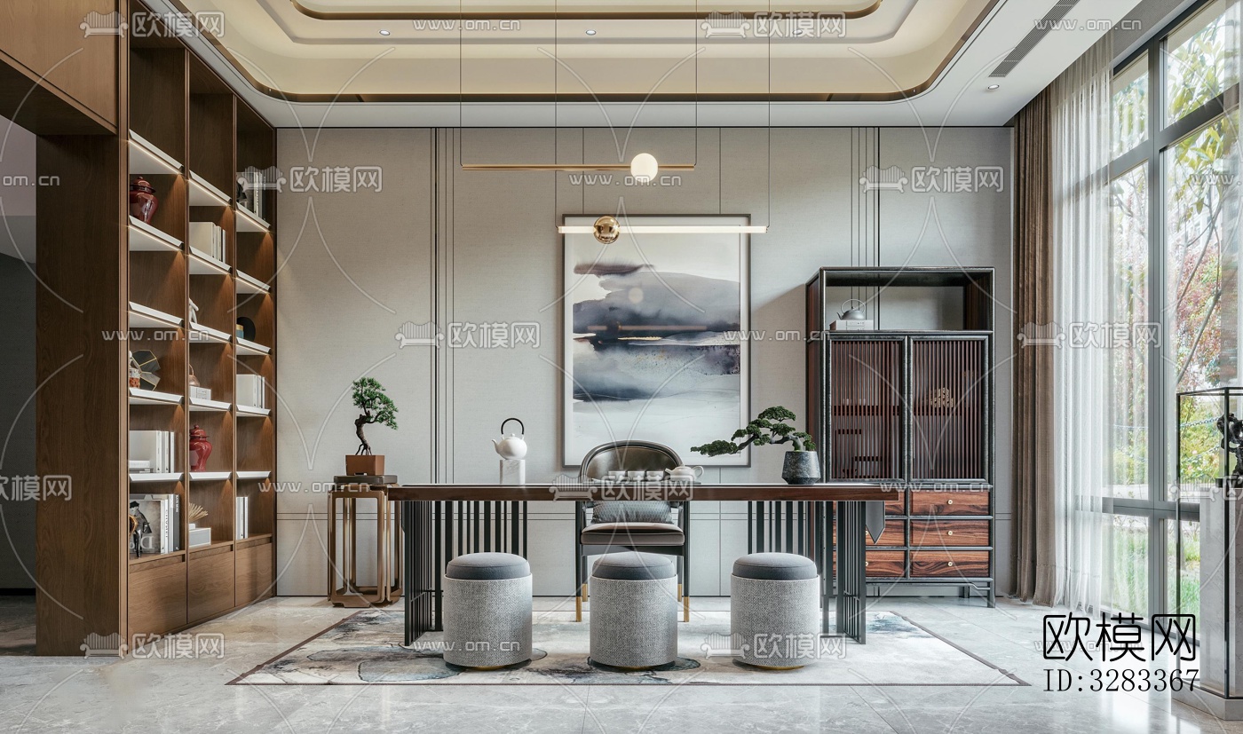 新中式别墅效果图下载（渲染图8）