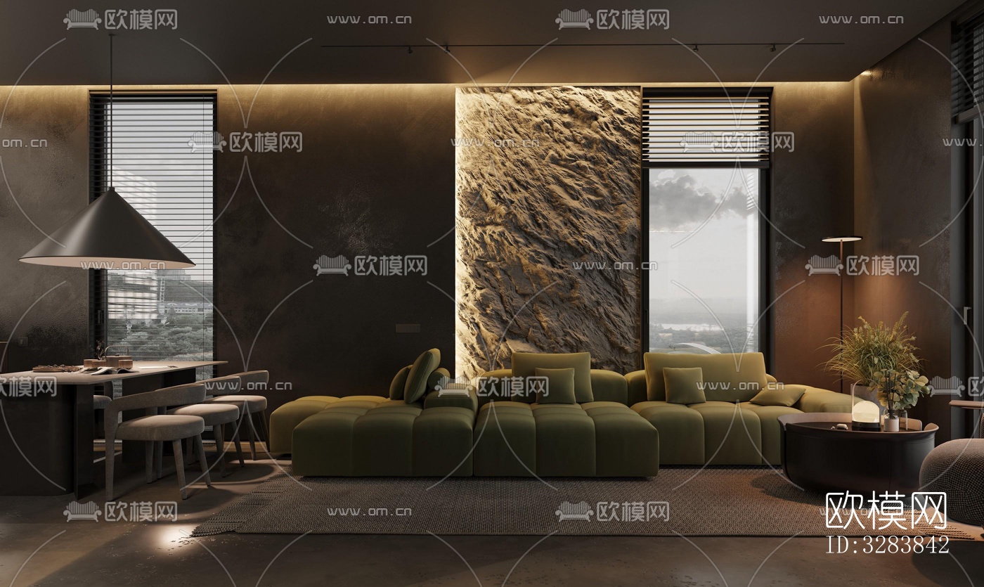 现代客餐厅效果图下载（渲染图1）