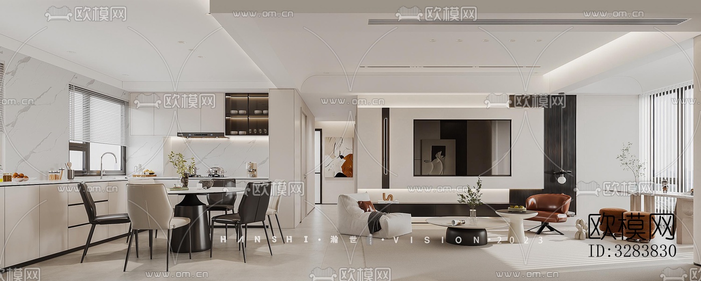 现代客餐厅效果图下载（渲染图1）