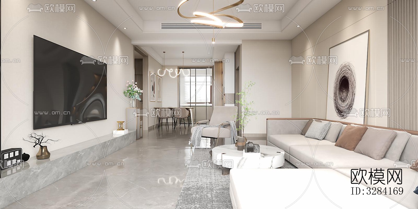 现代客餐厅效果图下载（渲染图1）