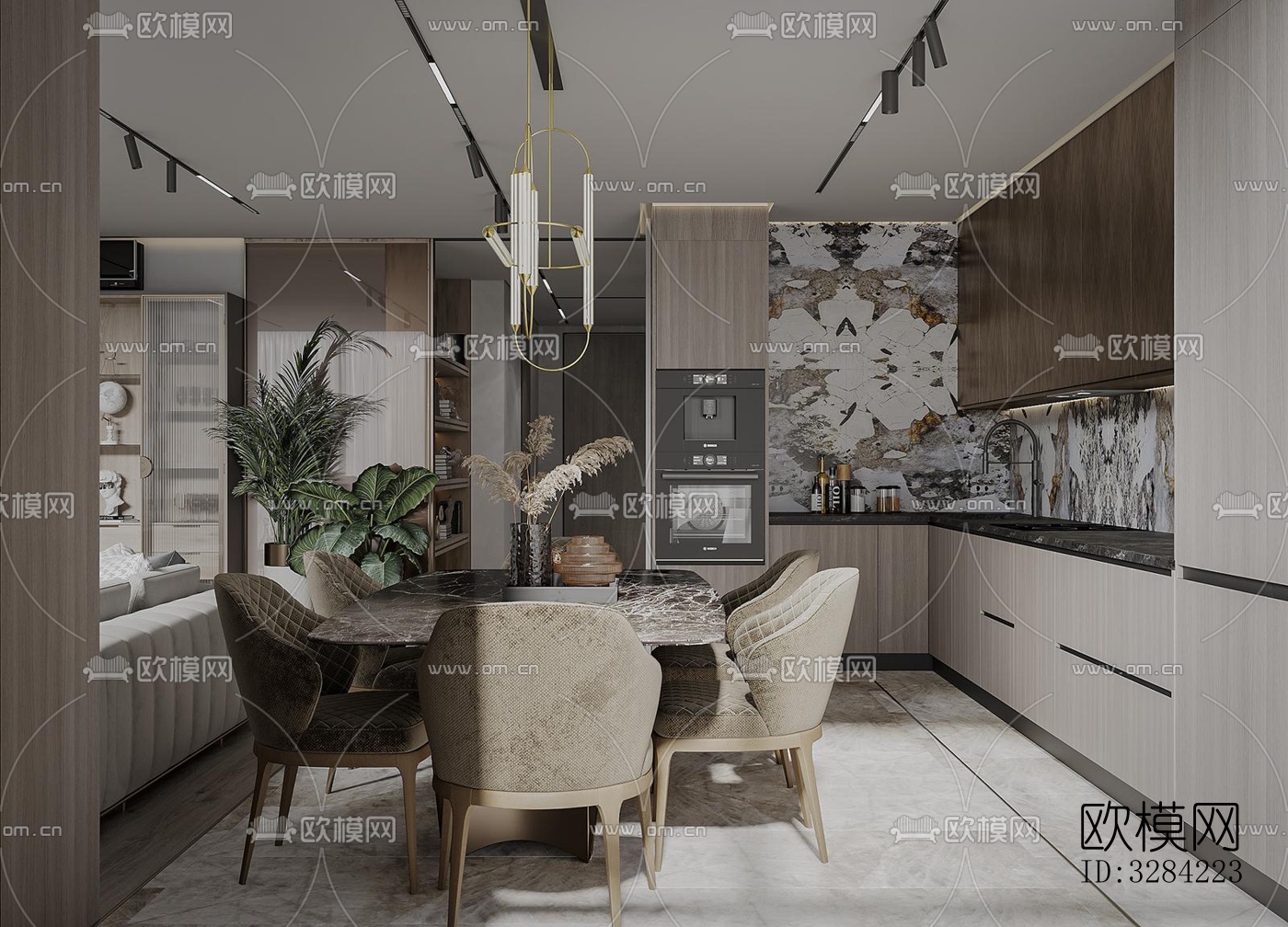 现代客餐厅效果图下载（渲染图9）