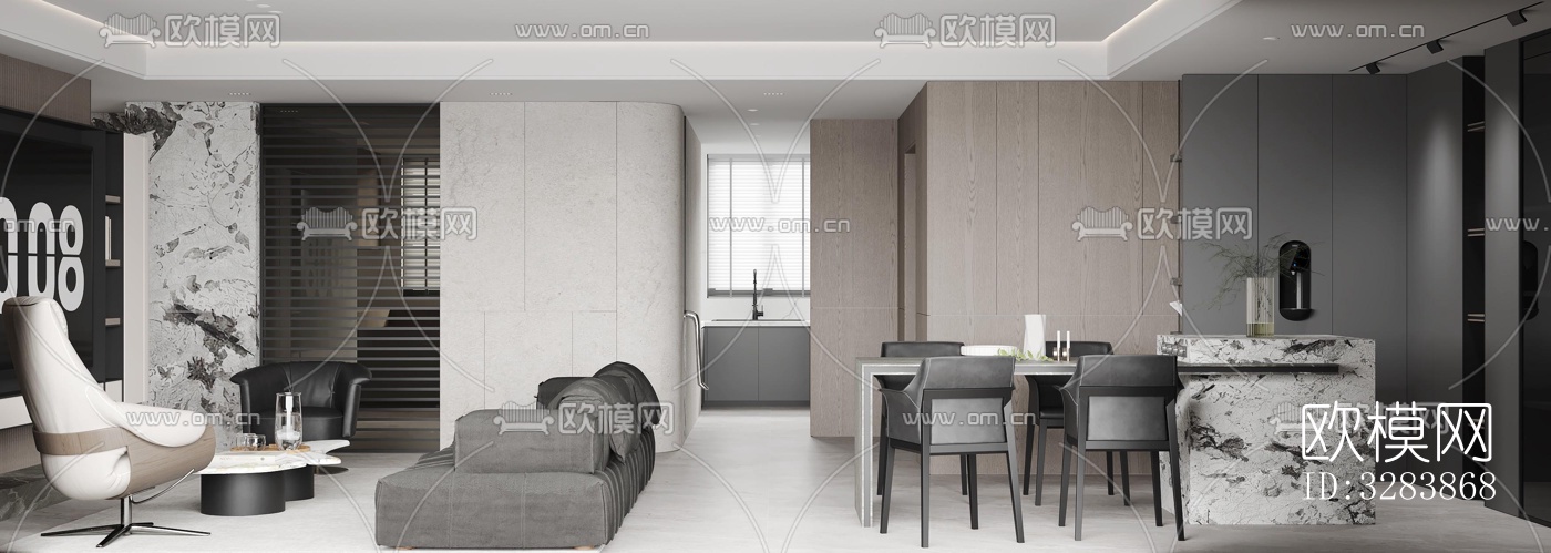 现代客餐厅效果图下载（渲染图5）