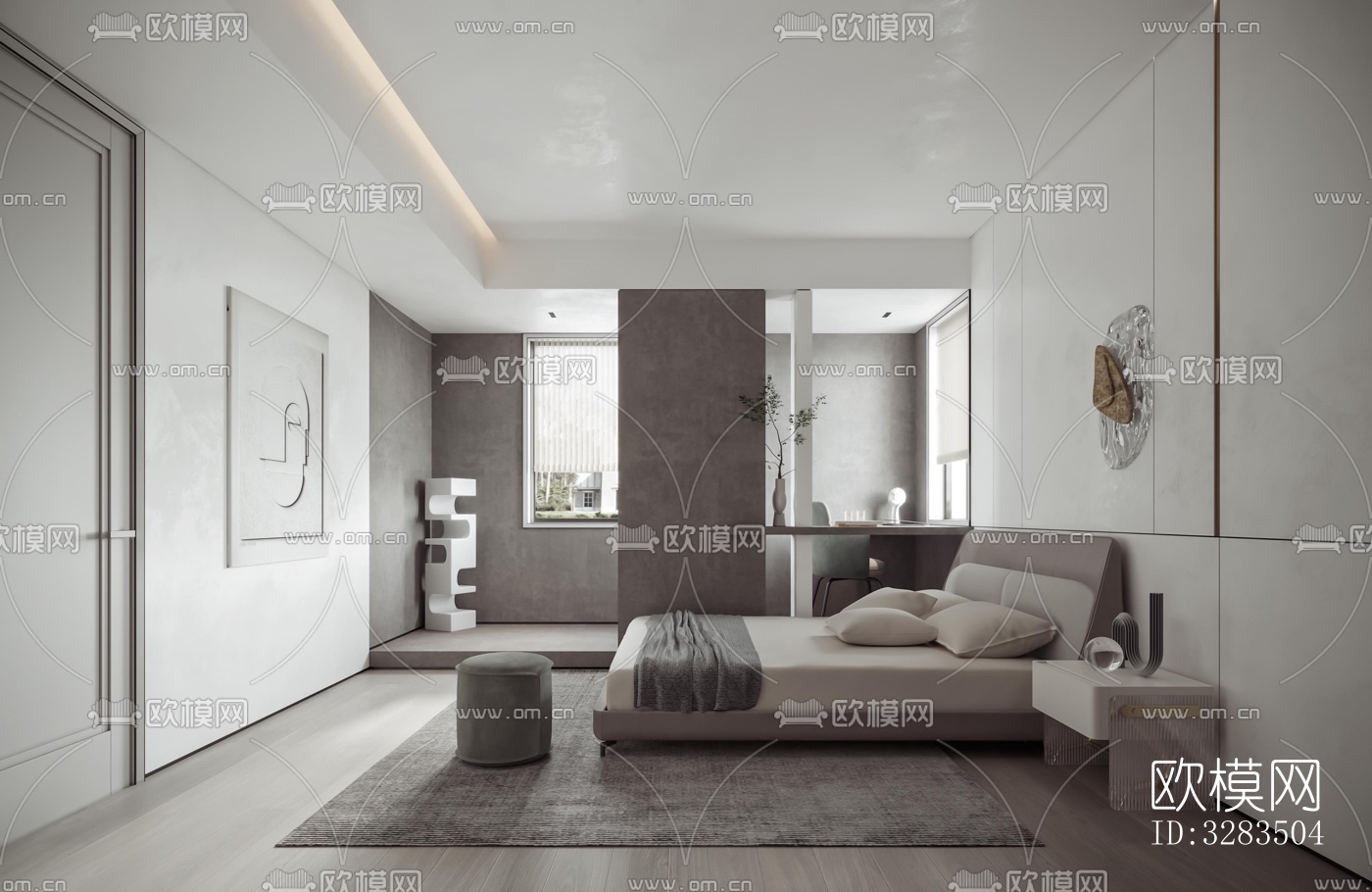 现代卧室效果图下载（渲染图1）