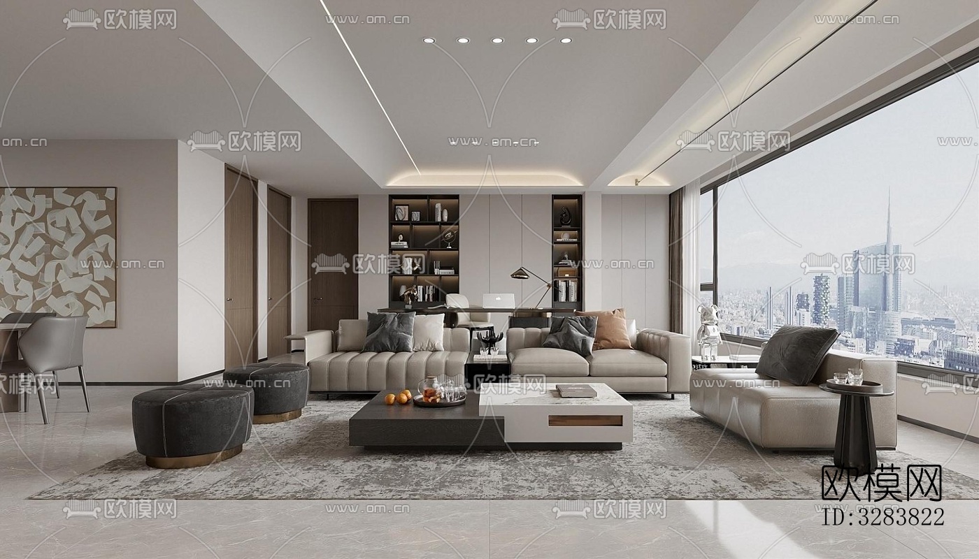 现代客餐厅效果图下载（渲染图4）