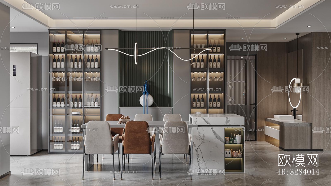 现代客餐厅效果图下载（渲染图4）