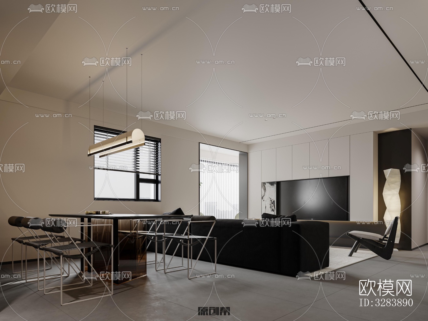 现代客餐厅效果图下载（渲染图5）