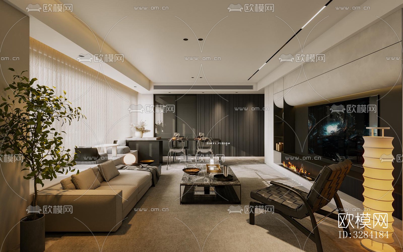 现代客餐厅效果图下载（渲染图3）