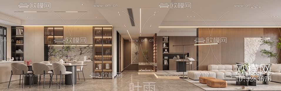 现代客餐厅效果图下载(渲染图2)
