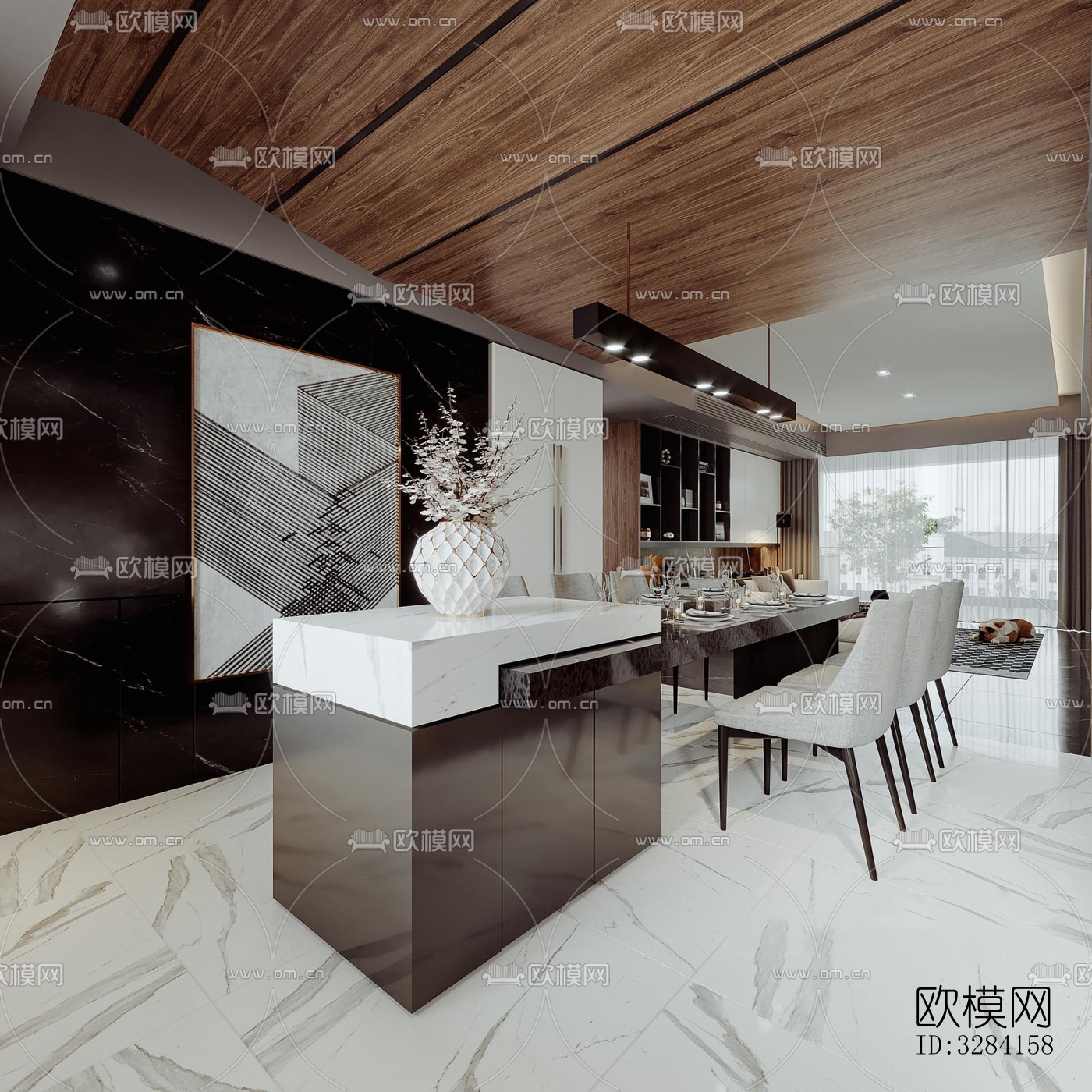 现代客餐厅效果图下载（渲染图3）