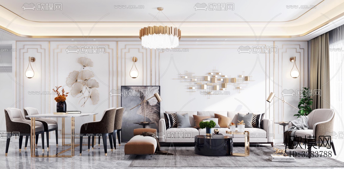 现代客餐厅效果图下载（渲染图2）