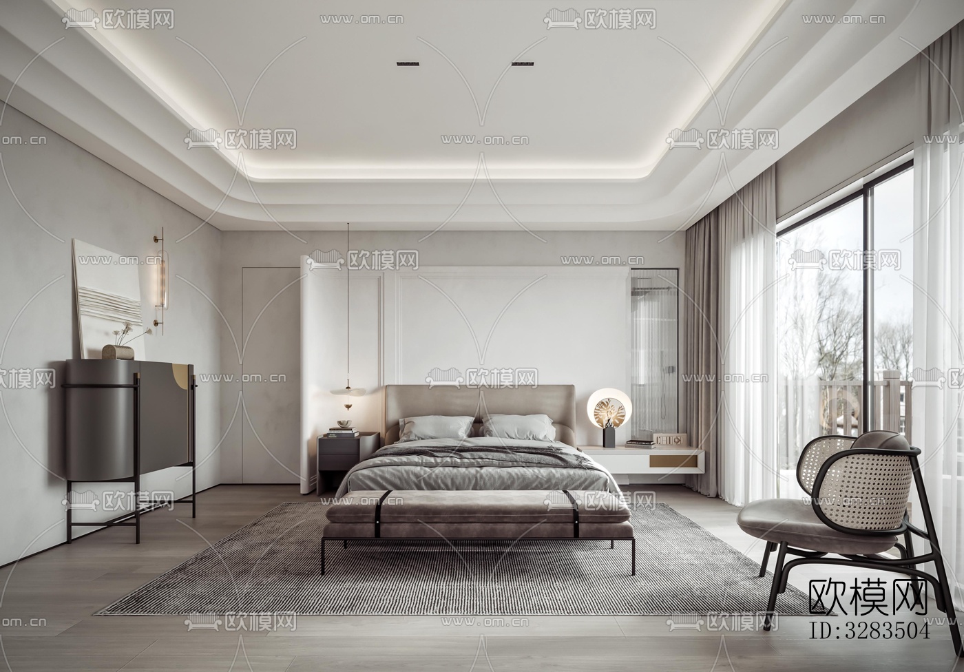 现代卧室效果图下载（渲染图8）