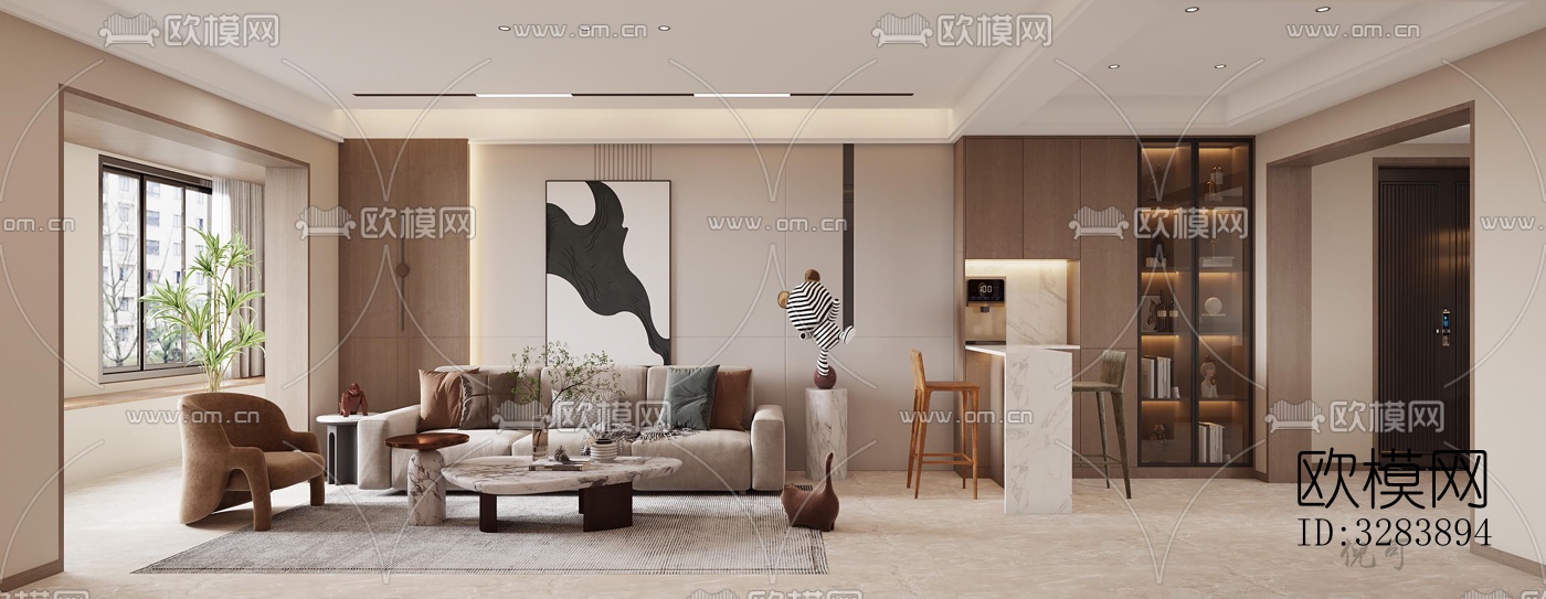 现代客餐厅效果图下载（渲染图3）