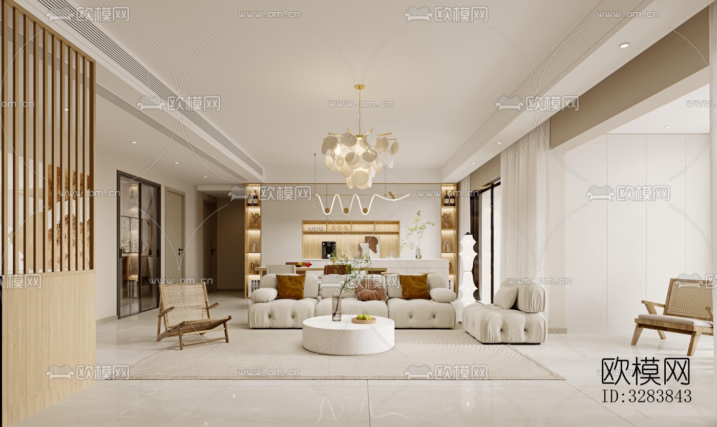 现代客餐厅效果图下载（渲染图2）