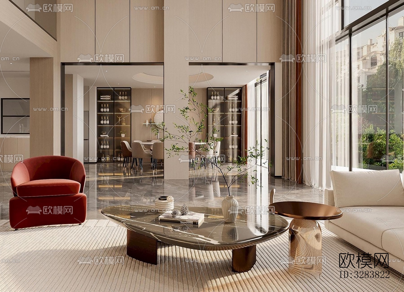 现代客餐厅效果图下载（渲染图2）