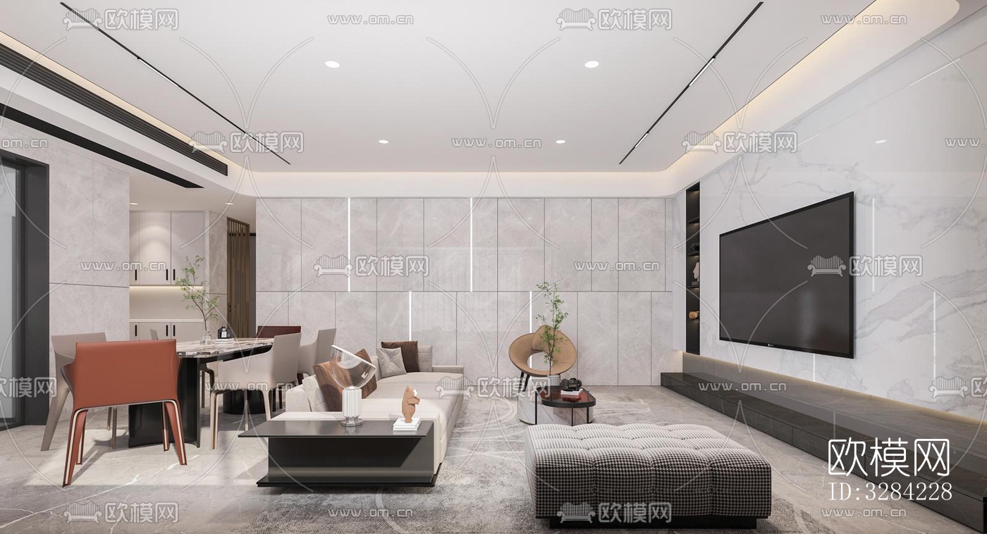 现代客餐厅效果图下载（渲染图5）