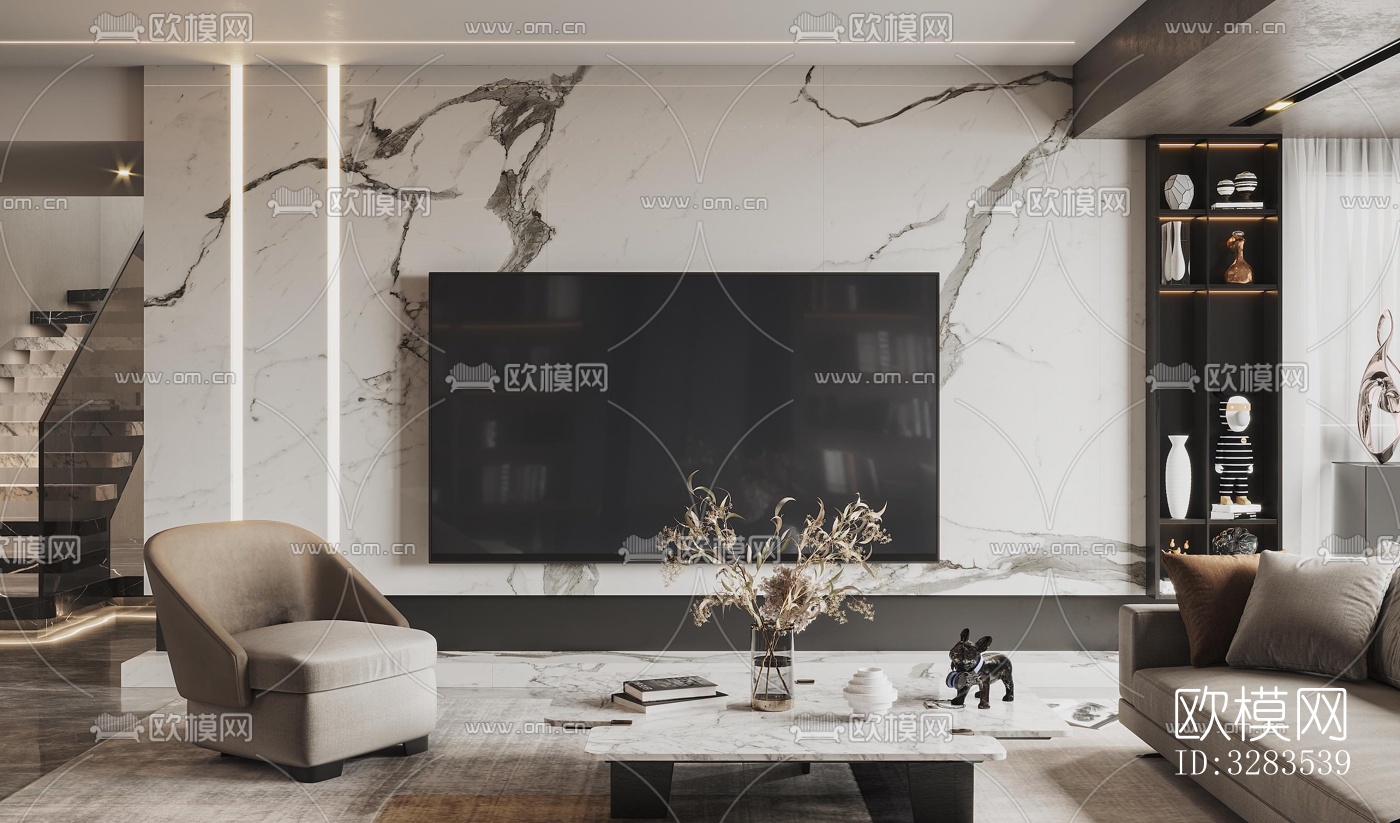 现代大平层效果图下载（渲染图2）