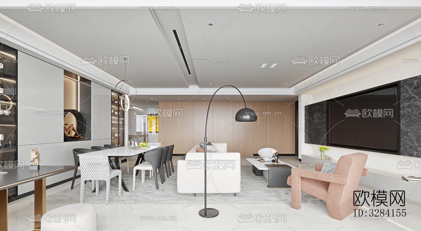 现代客餐厅效果图下载（渲染图3）