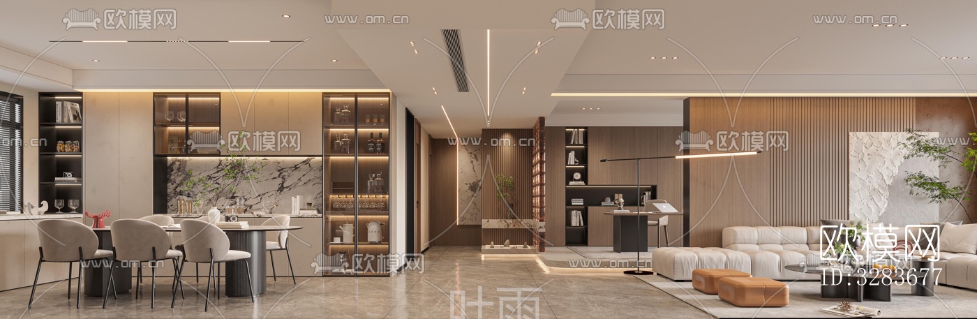 现代客餐厅效果图下载（渲染图2）