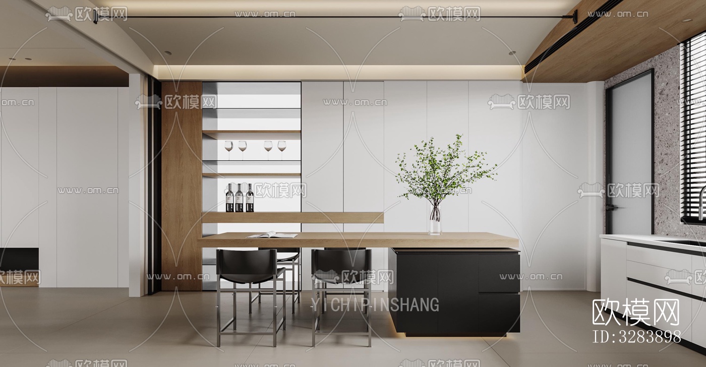 现代客餐厅效果图下载（渲染图6）