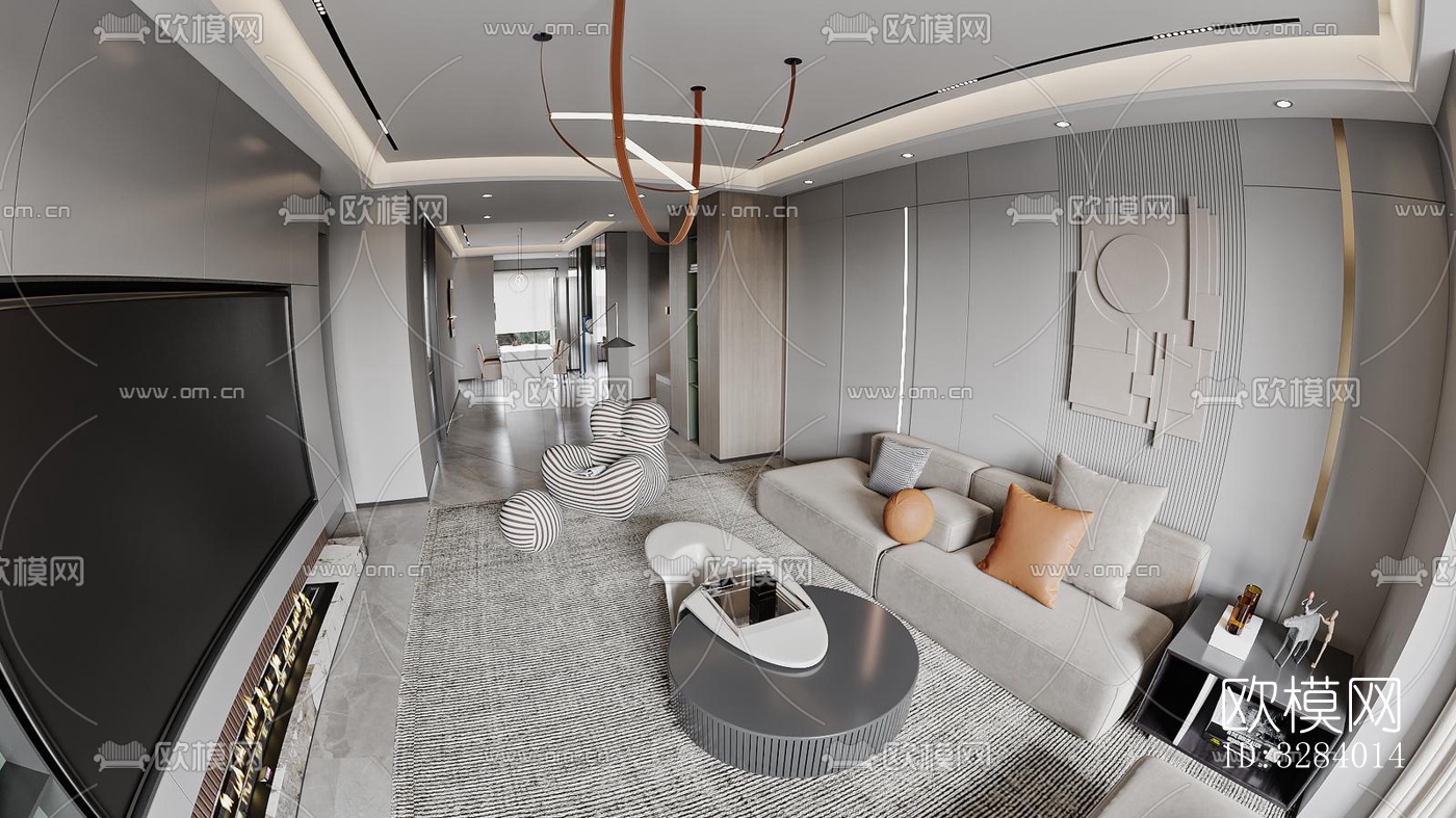 现代客餐厅效果图下载（渲染图3）