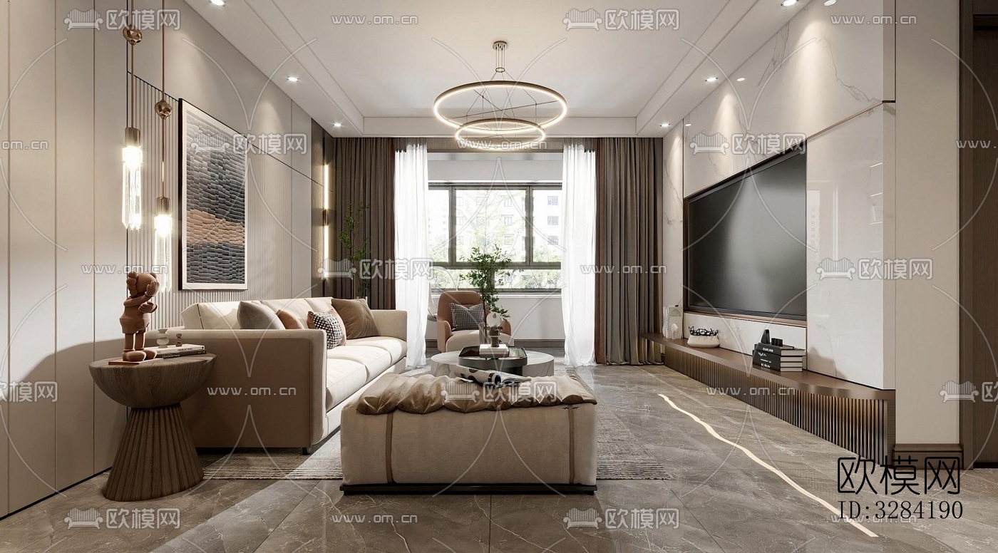 现代客餐厅效果图下载（渲染图4）