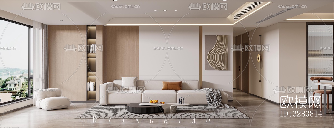 现代客餐厅效果图下载（渲染图1）