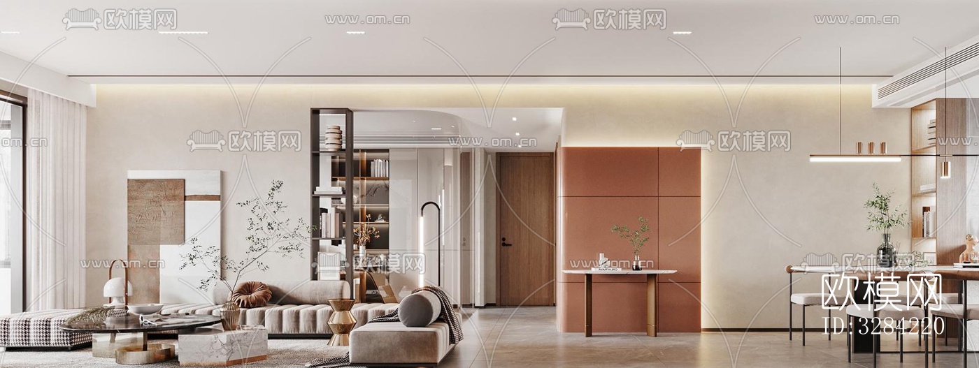 现代客餐厅效果图下载（渲染图1）