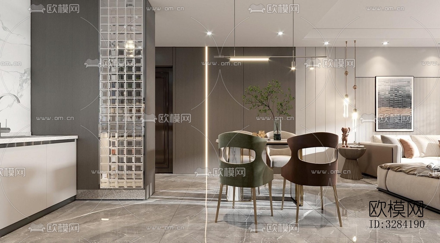 现代客餐厅效果图下载（渲染图5）