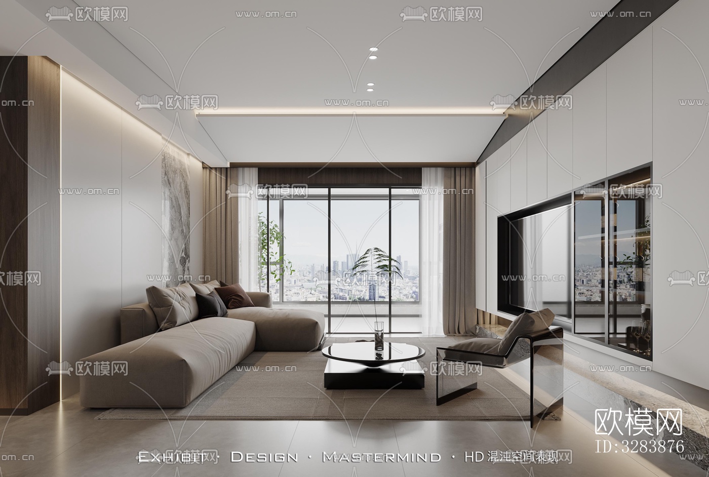 现代客餐厅效果图下载（渲染图1）