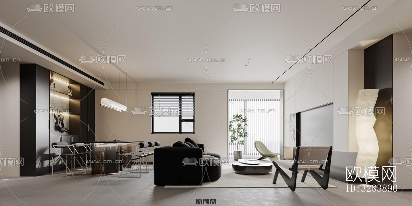 现代客餐厅效果图下载（渲染图6）