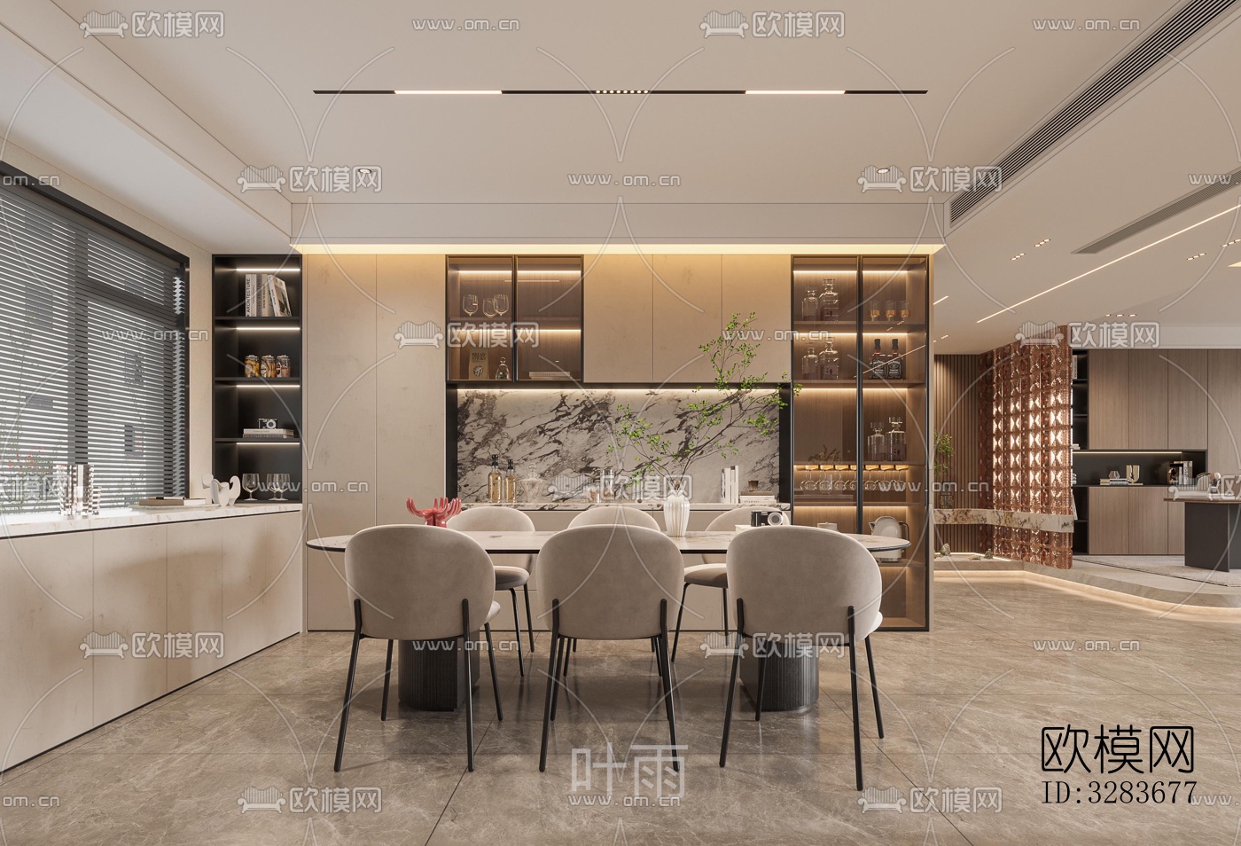 现代客餐厅效果图下载（渲染图4）