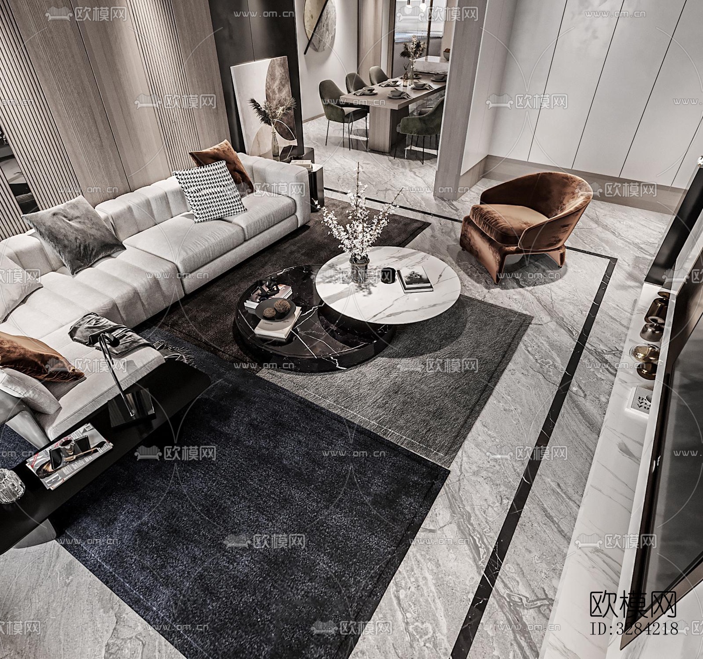 现代客餐厅效果图下载（渲染图6）