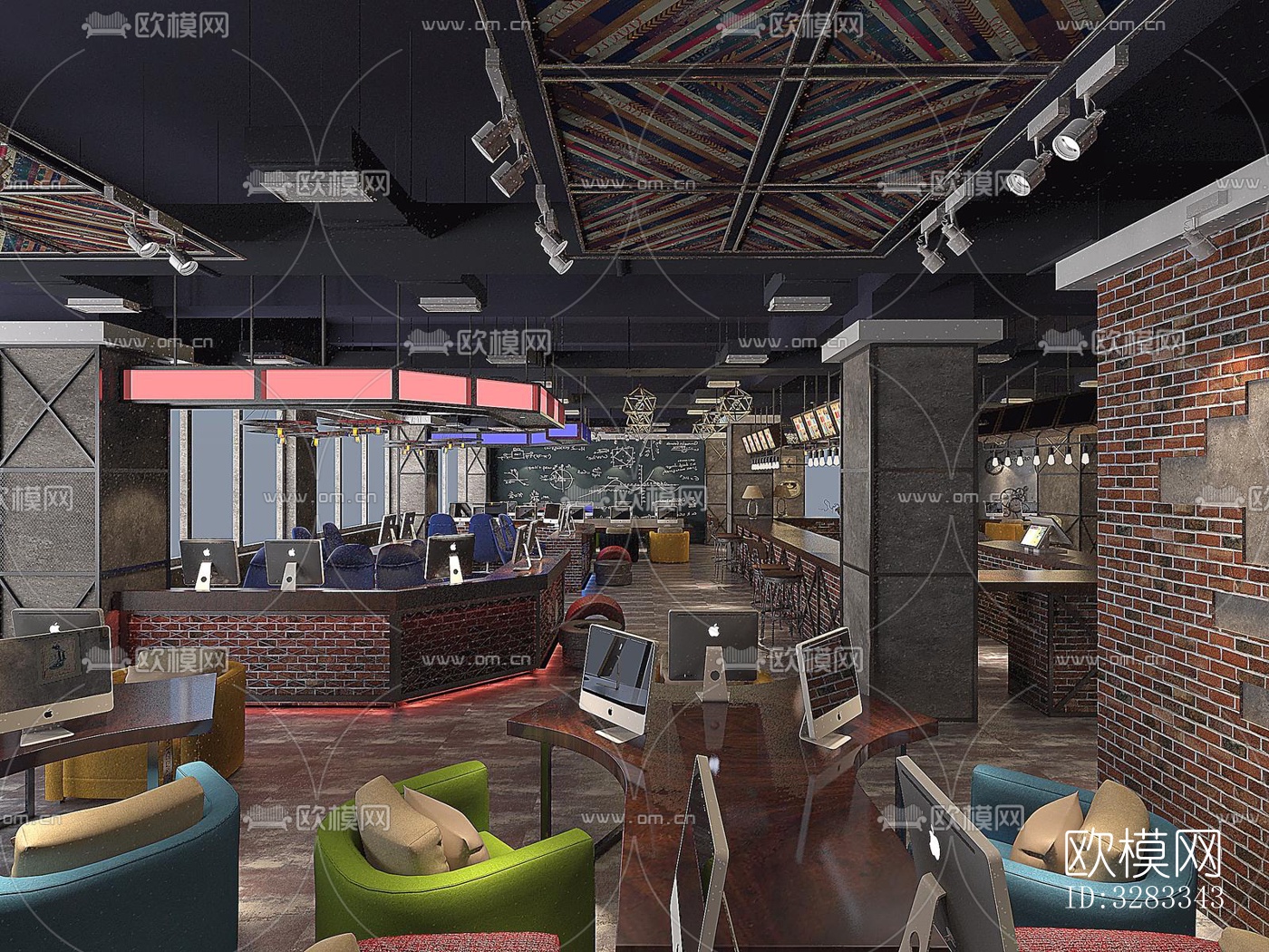 工业风网咖效果图下载（渲染图15）