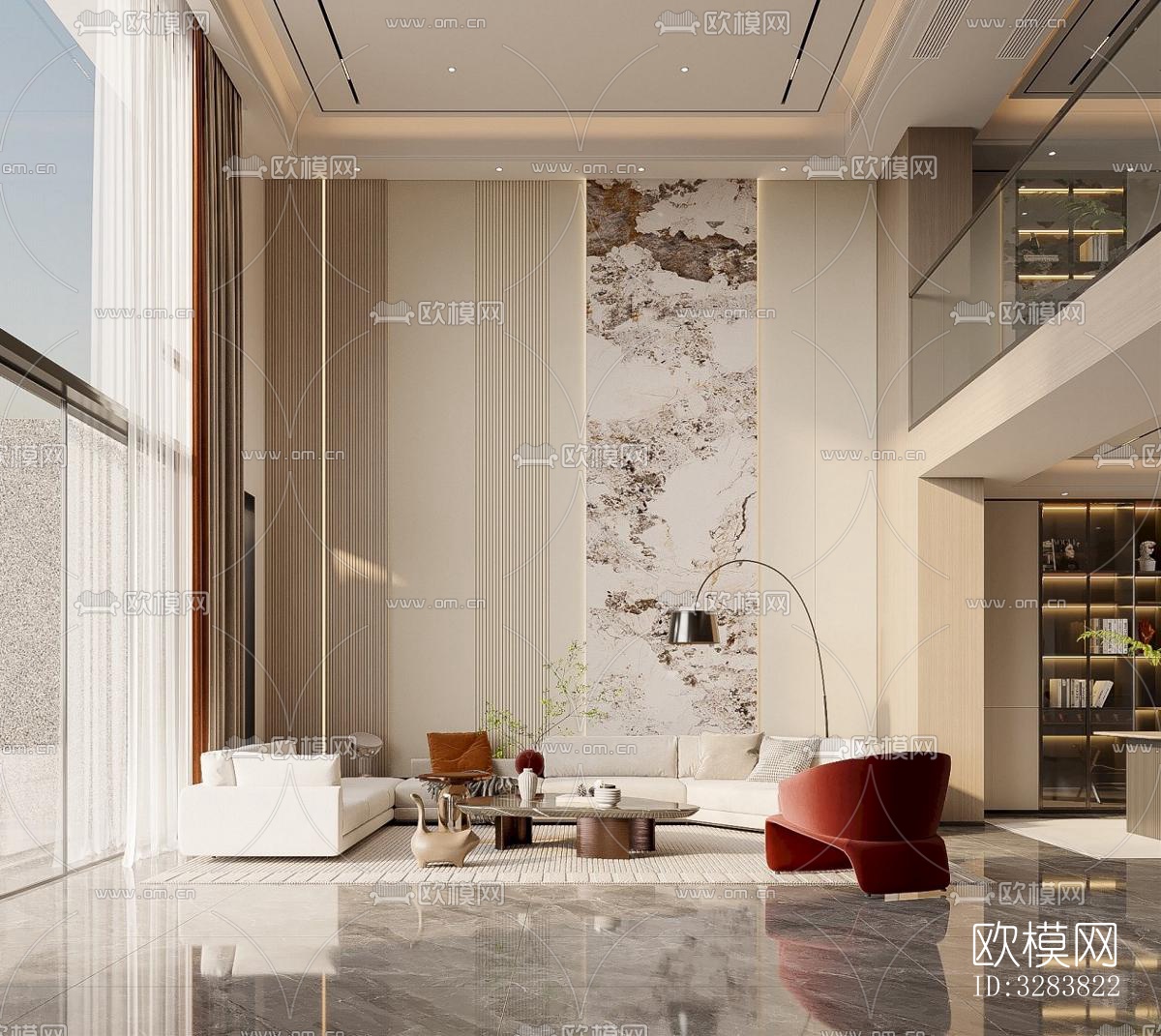 现代客餐厅效果图下载（渲染图1）