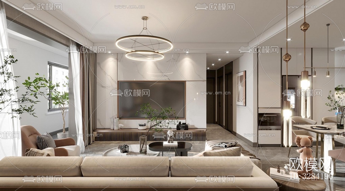 现代客餐厅效果图下载（渲染图3）