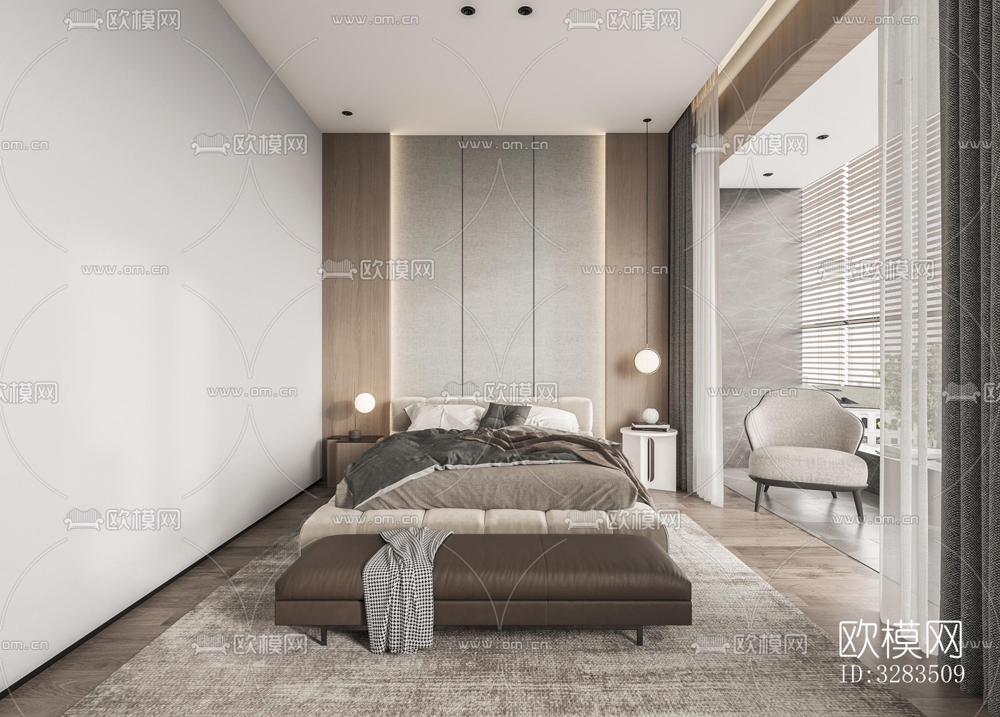 现代卧室效果图下载（渲染图6）