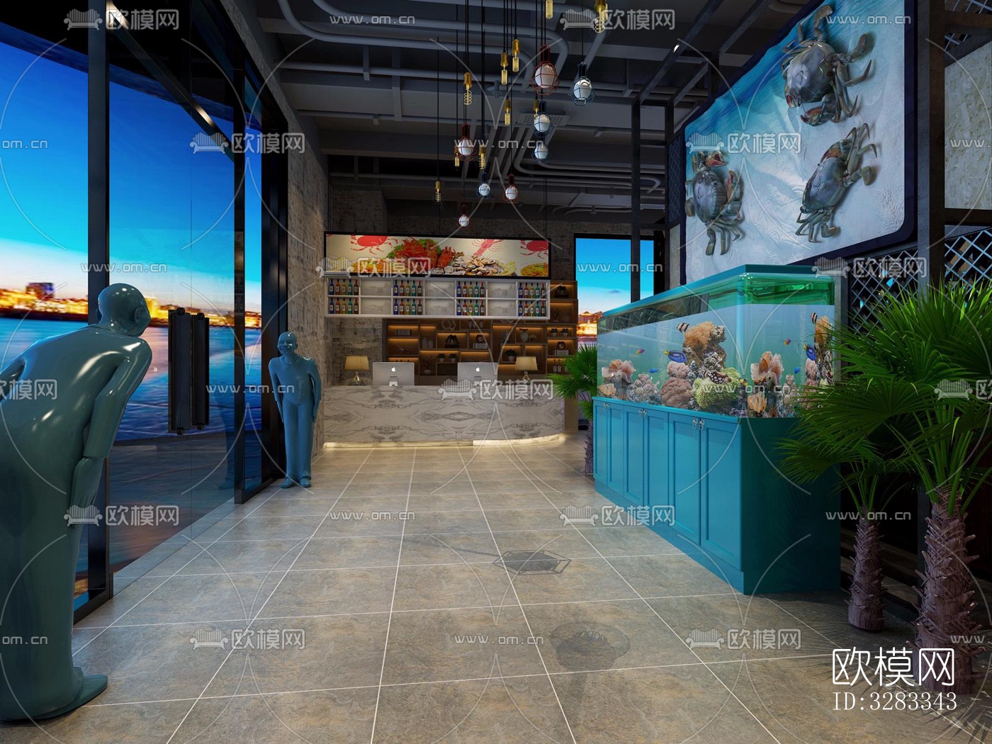 工业风网咖效果图下载（渲染图3）