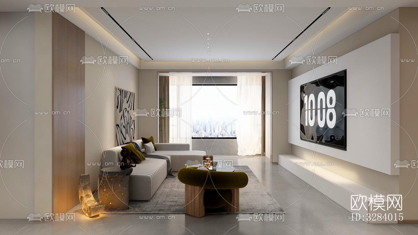 现代客餐厅效果图下载（渲染图1）