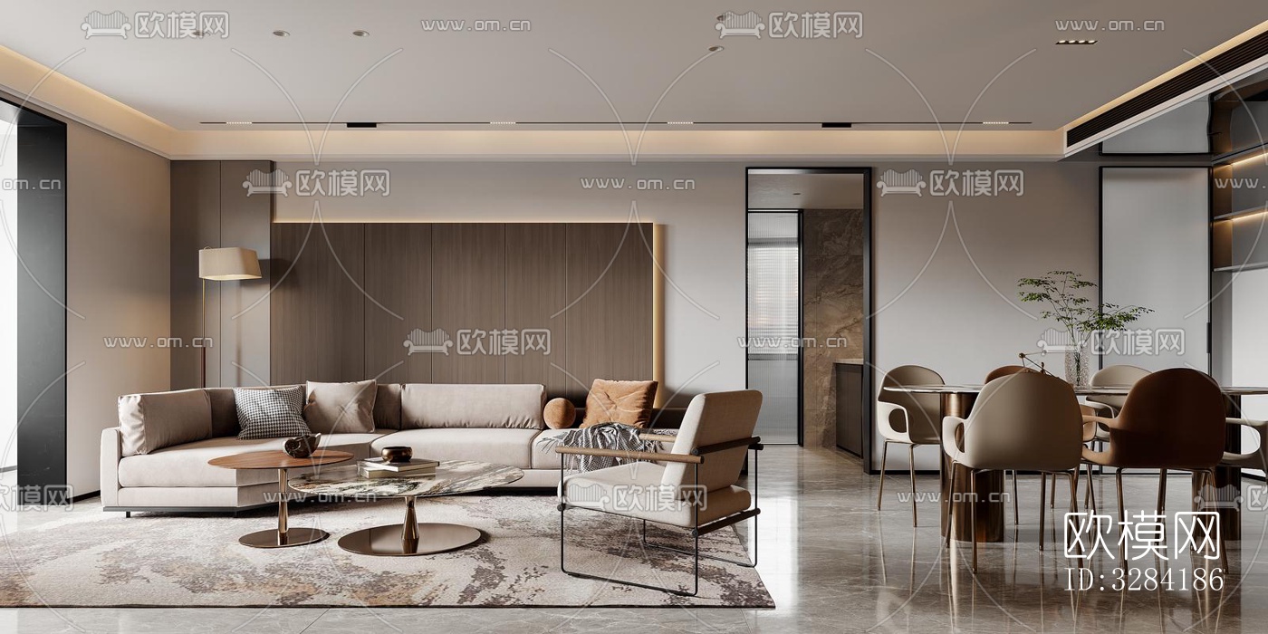 现代客餐厅效果图下载（渲染图1）