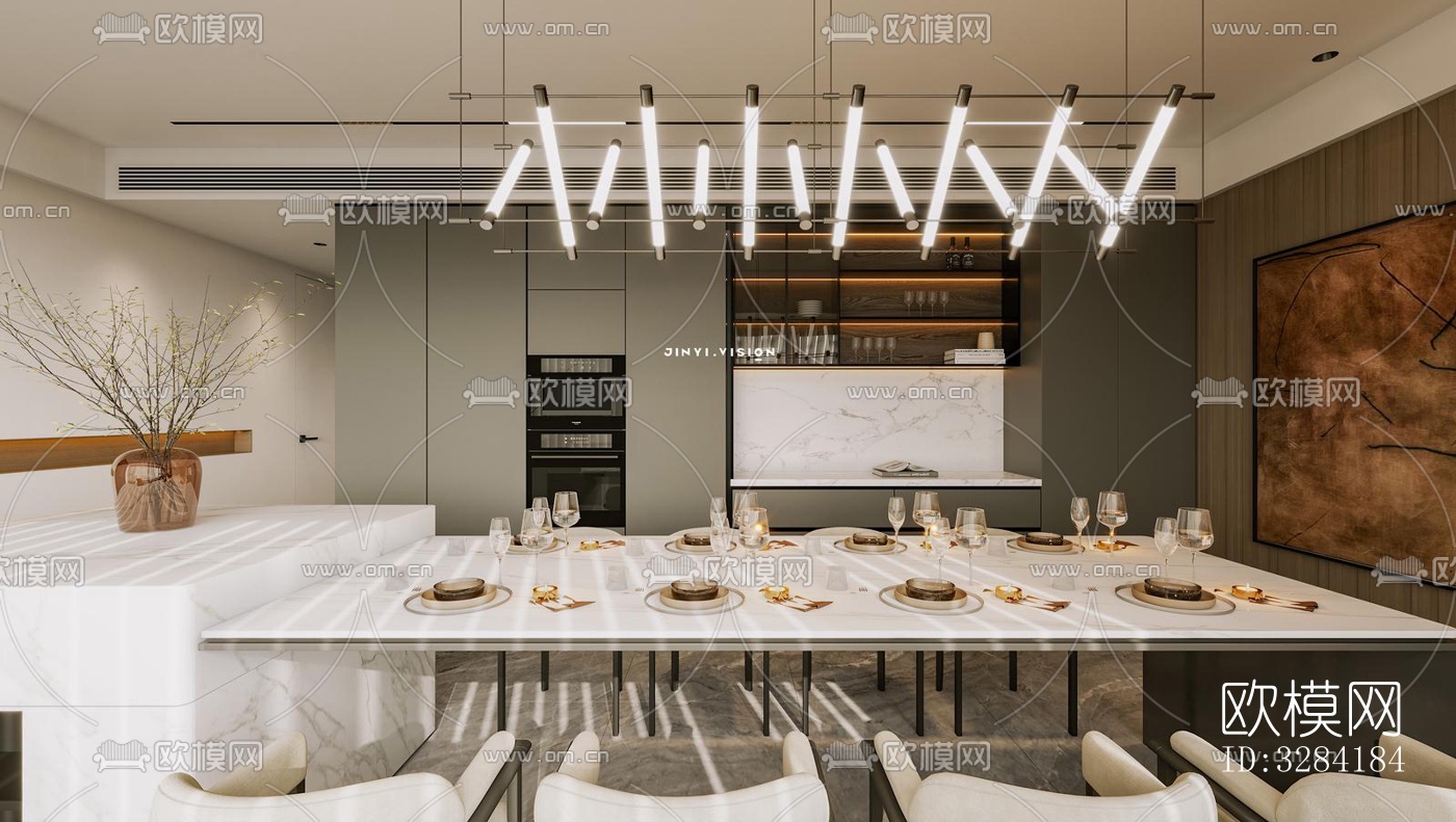 现代客餐厅效果图下载（渲染图5）